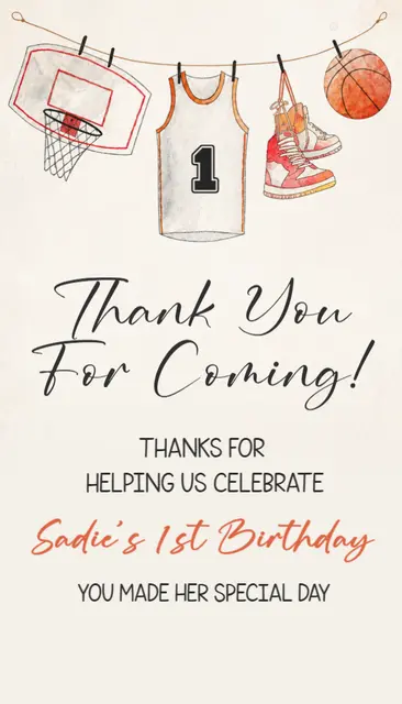 Watercolor Basketball Jersey Printable Thank You Card