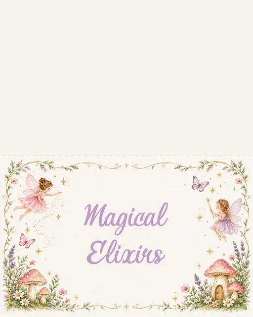 Watercolor Fairy and Mushroom Magical Elixirs Printable Tent Label
