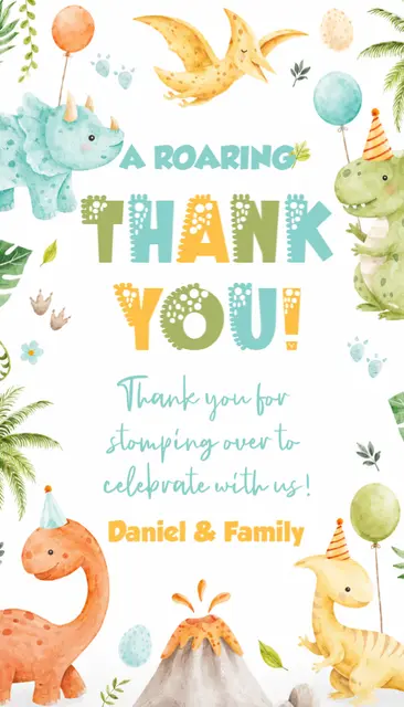 One-a-Saurus Printable Dinosaur Thank You Card
