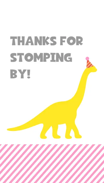 Yellow Long-Neck Dinosaur Printable Thank You Tag