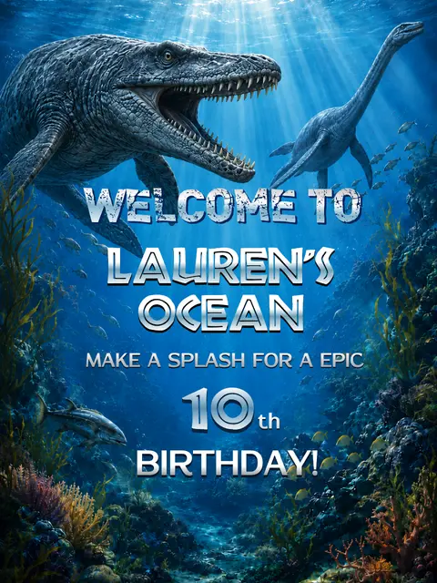 Prehistoric Ocean Mosasaurus Printable Welcome Sign