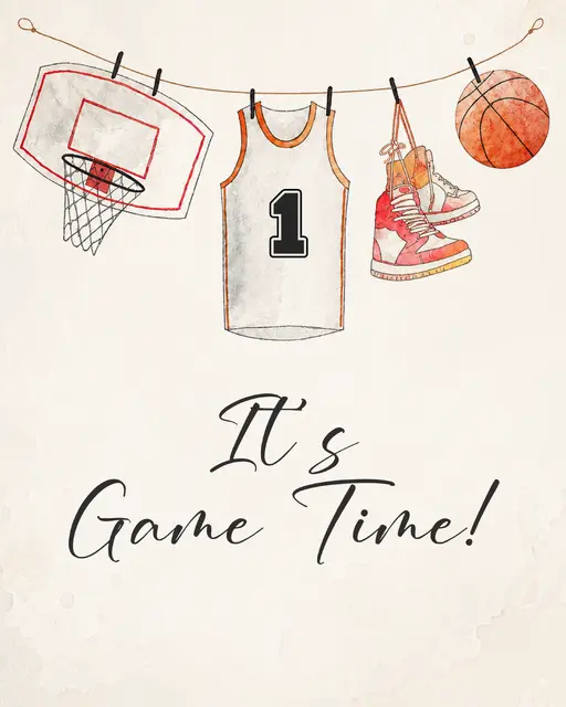 Watercolor Basketball Game Time Printable Activity Sign
