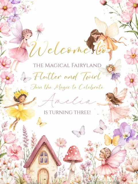 Pastel Fairy Cottage Printable Birthday Welcome Sign