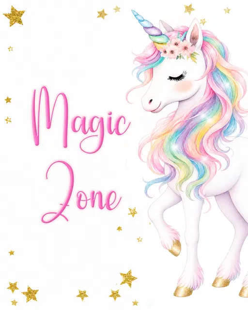 Pastel Rainbow Unicorn Magic Zone Printable Sign