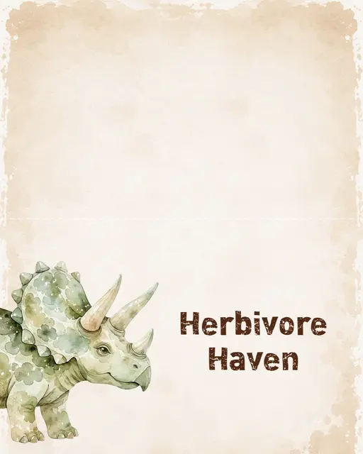 Watercolor Triceratops Herbivore Haven Printable Tent Food Label