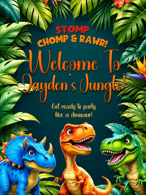 Tropical Cartoon Dinosaur Printable Welcome Sign