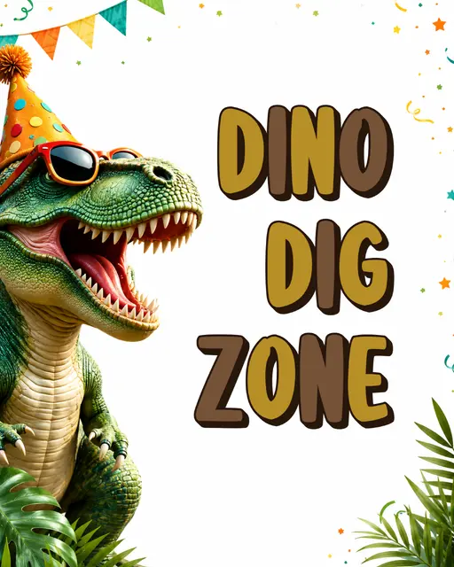 Party Hat T-Rex Dino Dig Zone Printable Activity Sign