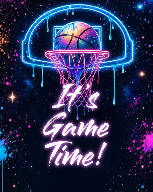 Neon Drip Basketball Game Time Printable Activity Sign