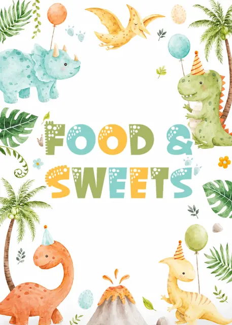 Watercolor Dinosaur Food and Sweets Printable Sign
