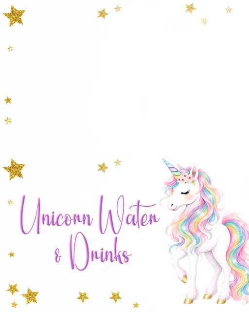 Pastel Unicorn Water and Drinks Printable Tent Label