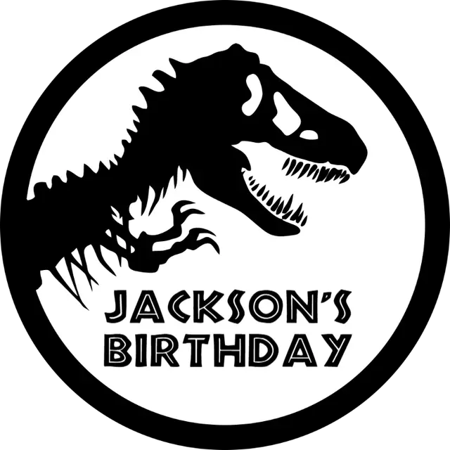 Black and White T-Rex Birthday Printable Sticker
