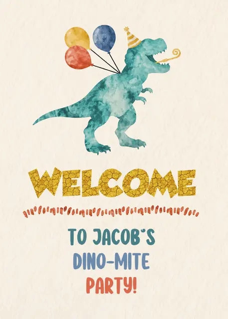 Watercolor T-Rex Printable Welcome Table Sign