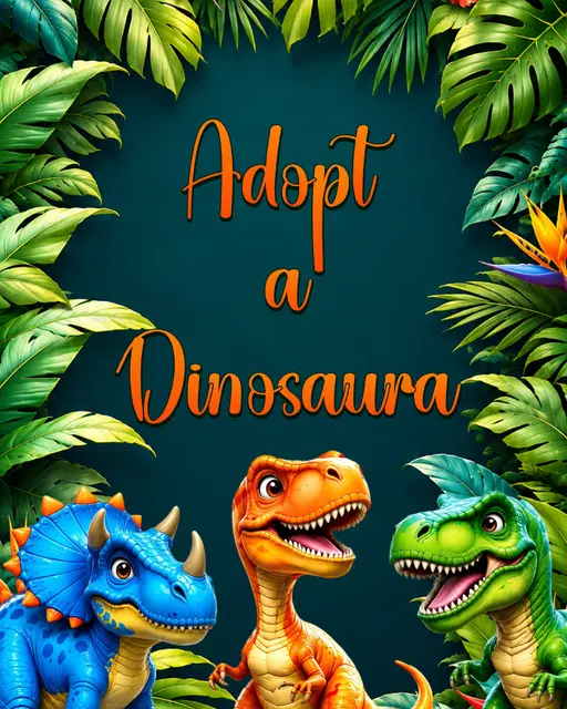 Tropical Cartoon Adopt a Dinosaur Printable Favor Sign