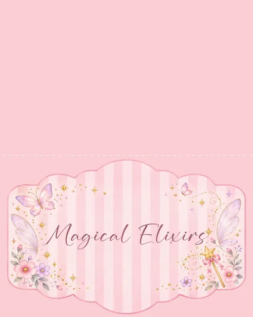 Pink Striped Fairy Magical Elixirs Printable Tent Label