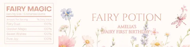 Pink Fairy Potion Printable First Birthday Bottle Label