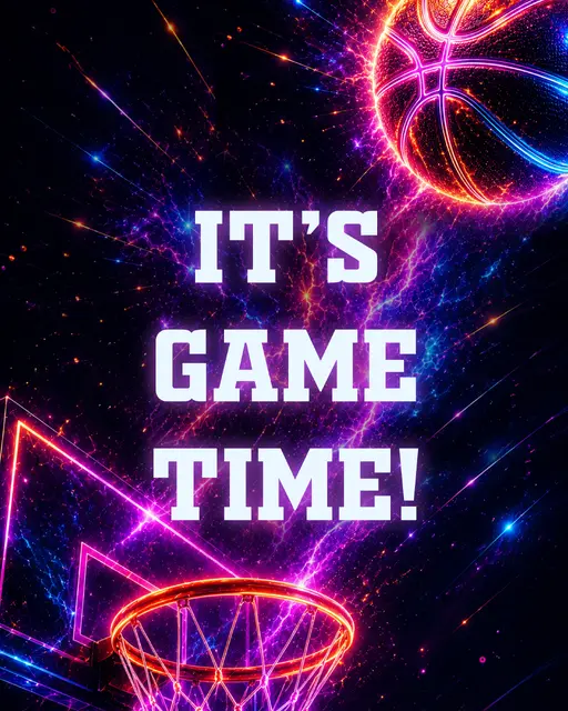 Electric Neon Basketball Game Time Printable Activity Sign