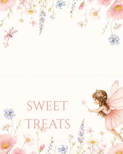 Pink Fairy Garden Sweet Treats Printable Tent Label