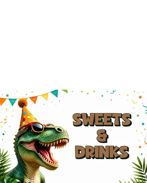 Party Hat T-Rex Sweets and Drinks Printable Tent Label