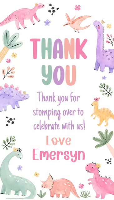 Pastel Dinosaur Printable Thank You Card