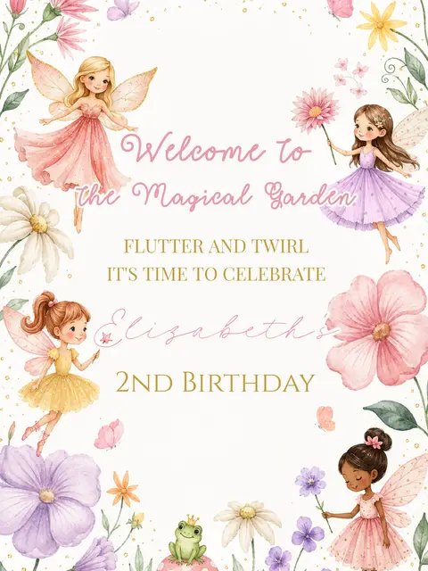 Watercolor Fairy and Frog Printable Birthday Welcome Sign