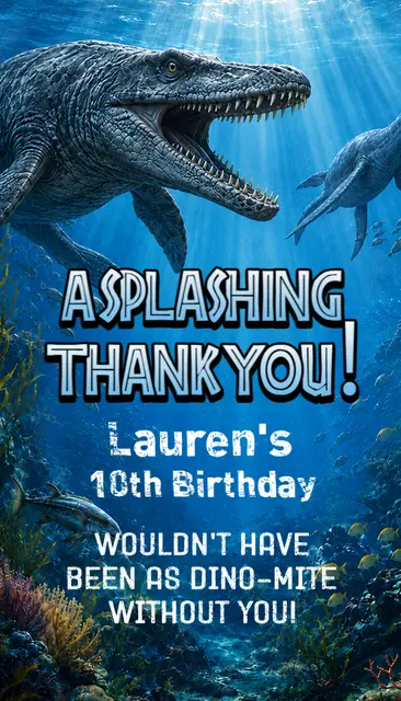 Prehistoric Ocean Mosasaurus Printable Thank You Card