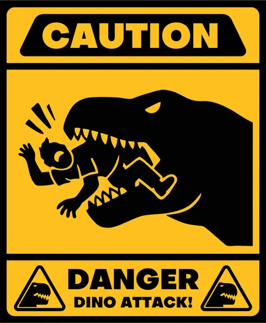 Dinosaur Attack Caution Printable Sticker Design