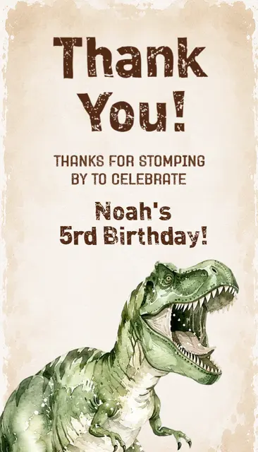 Watercolor Green T-Rex Printable Thank You Card
