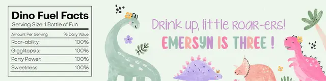 Pastel Dinosaur Printable Water Bottle Label