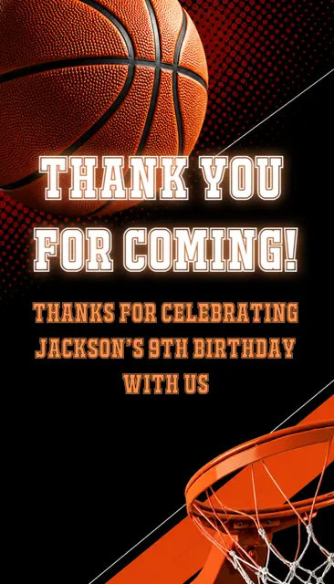 Black and Orange Basketball Printable Thank You Card
