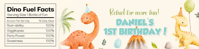 One-a-Saurus Printable First Birthday Water Bottle Label