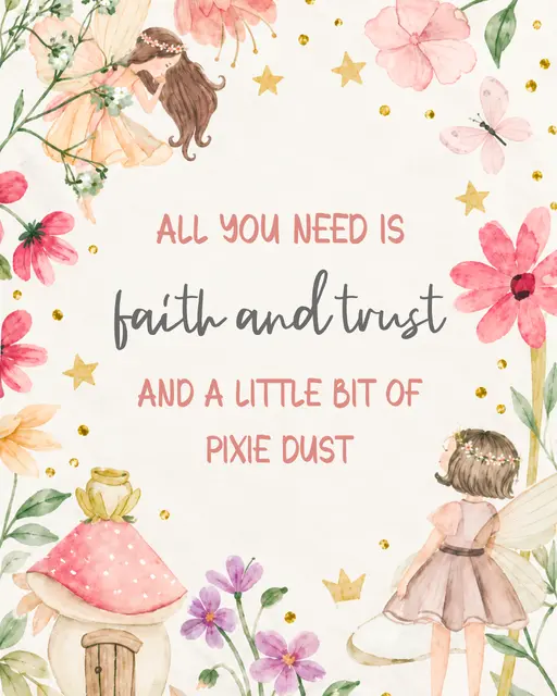 Watercolor Fairy Faith and Trust Printable Table Sign - 8x10