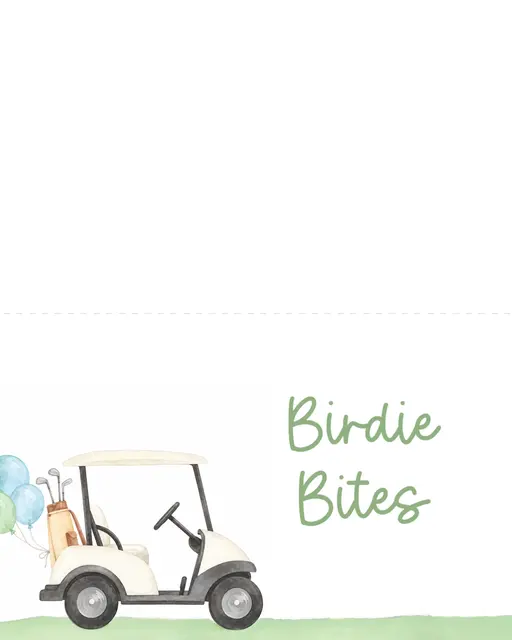 Watercolor Golf Cart Food Tent Card