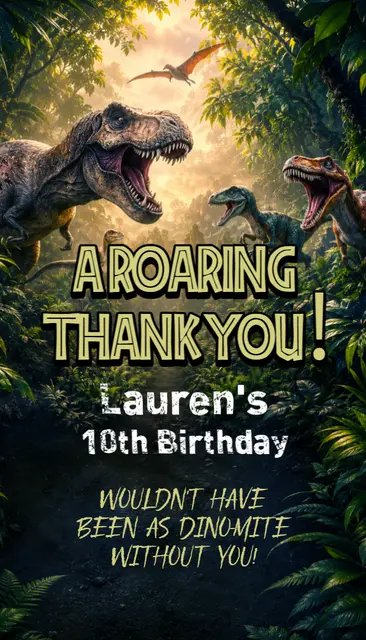 Jurassic Jungle Dinosaur Printable Thank You Card