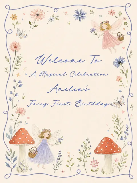 Wildflower Fairy Storybook Printable Birthday Welcome Sign