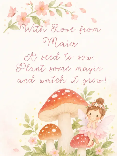 Watercolor Fairy and Mushroom Printable Seed Favor Card