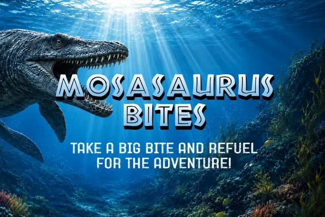 Prehistoric Ocean Mosasaurus Bites Printable Food Sign
