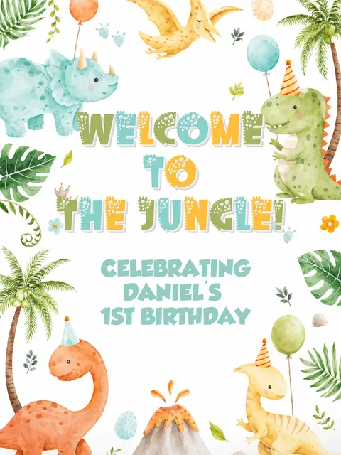 One-a-Saurus Jungle Printable First Birthday Welcome Sign