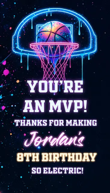 Neon Drip Basketball MVP Printable Thank You Card
