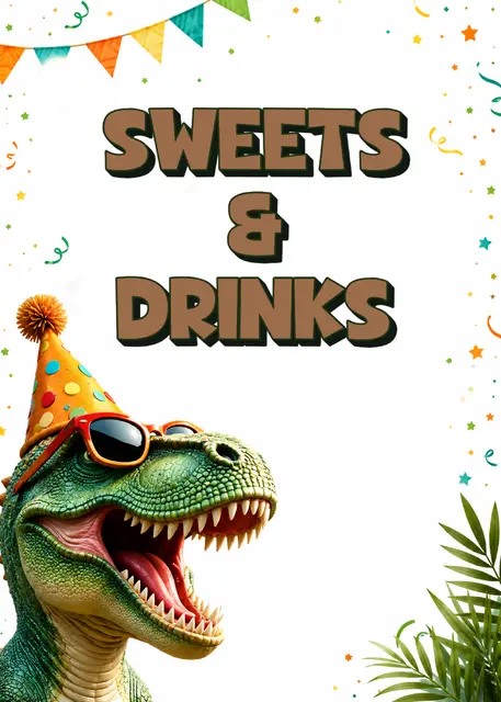 Sunglasses T-Rex Sweets and Drinks Printable Sign