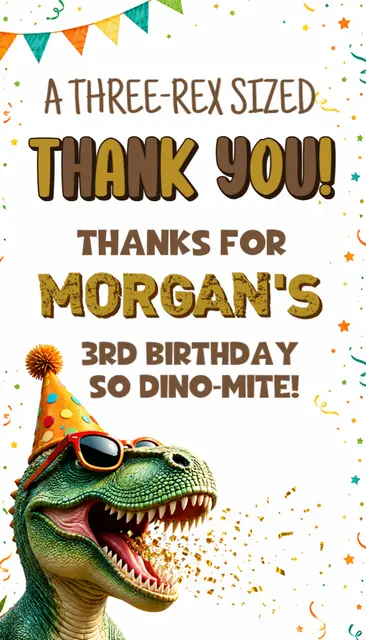 Party Hat T-Rex Three-Rex Printable Thank You Card