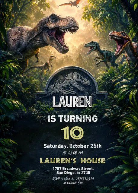 Jurassic Jungle Dinosaur Printable Birthday Invitation