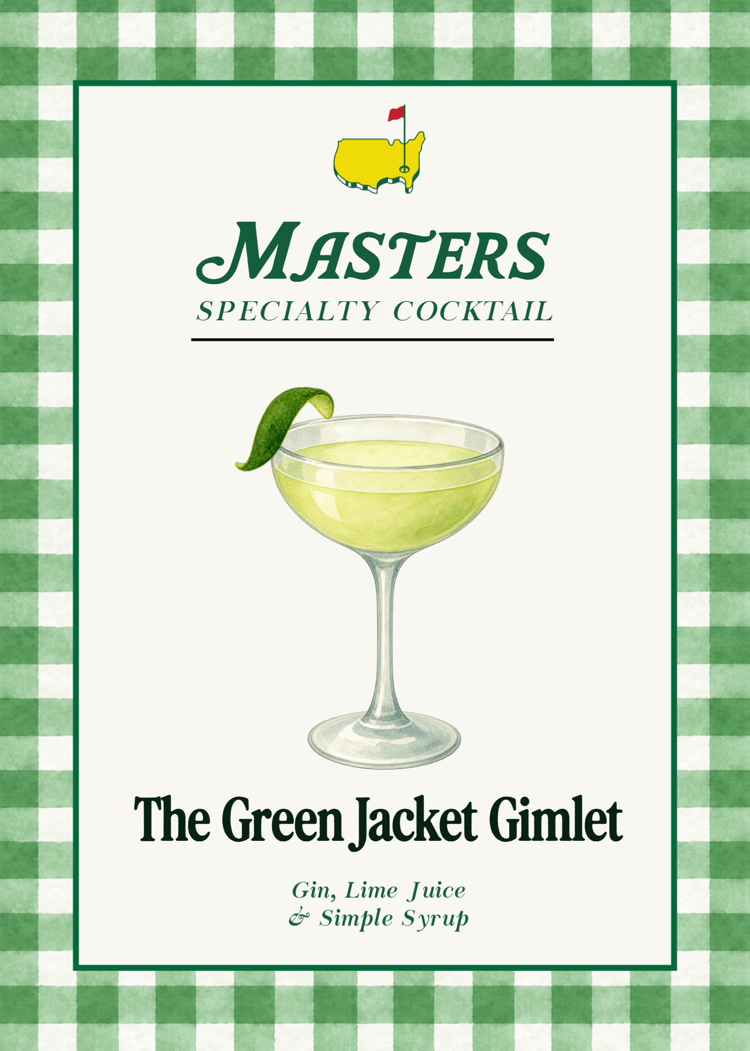 Green Jacket Gimlet Masters Cocktail Sign
