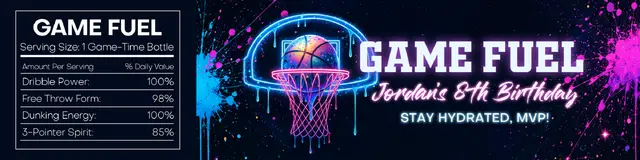 Neon Drip Basketball Game Fuel Printable Water Bottle Label