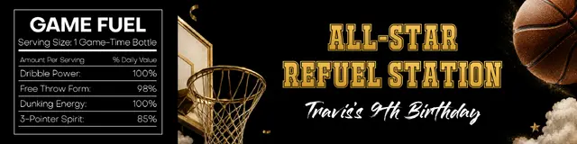Black and Gold Basketball All-Star Printable Bottle Label