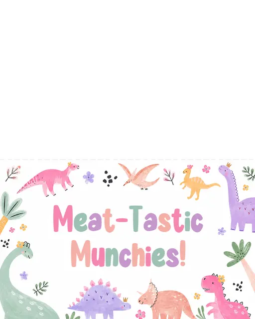 Pastel Dinosaur Meat-Tastic Munchies Printable Tent Food Label